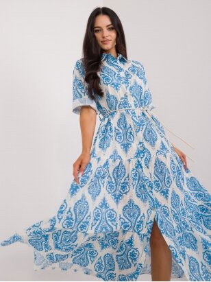 Mėlynos spalvos ilga raštuota suknelė SKN0058